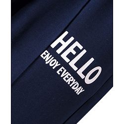 Pine Kids Cotton Knit Full Length Track Pants with Hello Print - Navy Blue