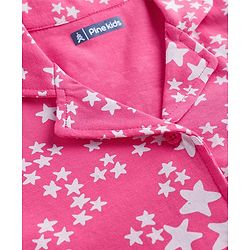 Pine Kids Single Jersey Knit Half Sleeves Co-Ord Night Suit With Star Print - Dark Pink