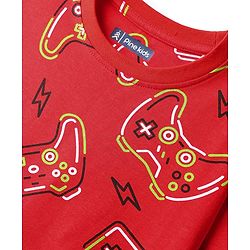 Pine Kids Single Jersey Knit Half Sleeves Night Suit Co-ord with Gaming Text Print - Red
