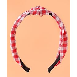 Pine KIds Hair Bands Knot Design with Checks Print - Red & White