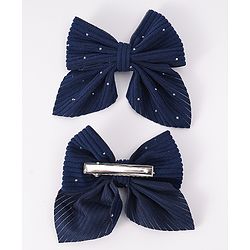 Pine Kids Free Size Bow & Butterfly Clips With Rhinestone Detailing Pack of 2 - Navy Blue