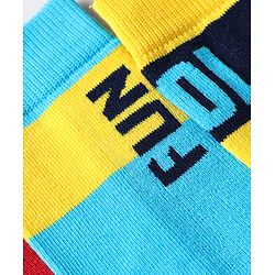 Pine Kids Knit Ankle Length Silvadur Antimicrobial Socks with Text Design Pack of 3 - Red Light Blue & Yellow