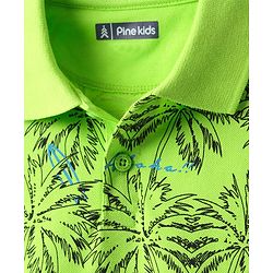 Pine Kids Cotton Knit Half Sleeves Polo T-Shirt with Tropical Print - Neon Green