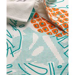 Pine Kids Cotton Knit Half Sleeves Polo T-Shirt with Pineapple Print - White