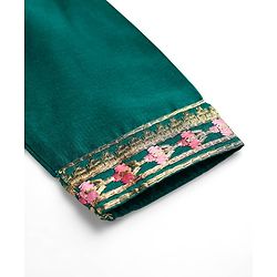 Pine Kids Woven Three Fourth Sleeves Kurta Gharara Set with Floral Embroidery & Glitter Print - Green