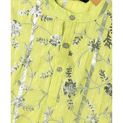 Pine Kids Woven Full Sleeves Kurta Pajama Set With Floral Embroidery & Sequin Detailing - Yellow & White