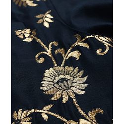 Pine Kids Woven Full Sleeves Kurta Pajama Set With Floral Design Jacket - Navy Blue