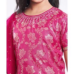 Pine Kids Woven Floral Printed Choli Lehenga With Dupatta Set & Sequin Embroidery - Pink