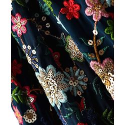 Pine Kids Woven Sleeveless Choli Lehenga Set with Dupatta & Floral Embroidery -Navy Blue