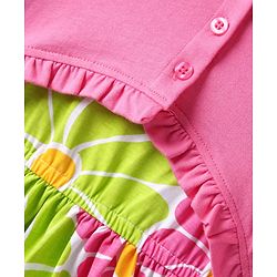 Pine Kids Cotton Knit Half Sleeves Jacket & Frock With Floral Print - Pink & Limegreen