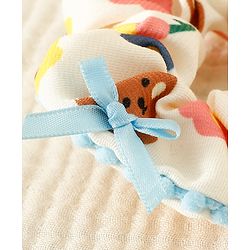 Pine Kids Scrunchies with Floral Print & Bow Applique - Light Blue Pink & Yellow