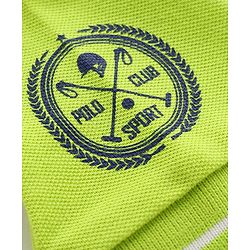 Pine Kids Cotton Knit Half Sleeves Textured Polo T-Shirt with Brand Logo - Neon Green