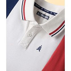 Pine Kids Cotton Knit Half Sleeves Cut & Sew Polo T-Shirt - Red Navy Blue & White