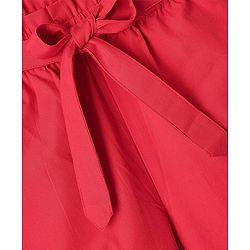 Pine Kids Cotton Woven Half Cold Shoulder Sleeves Solid Top & Palazzo Co-Ord Set With Belt - Red