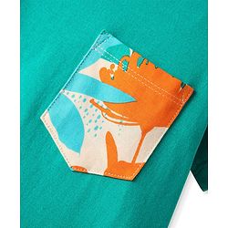 Pine Kids Single Jersey Knit Half Sleeves Shorts Night Suit With Leaf Print - Sea Green