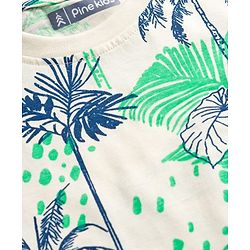 Pine Kids Single Jersey Knit Half Sleeves Co-ords Capri Night Suit With Tropical Theme Print - Off White