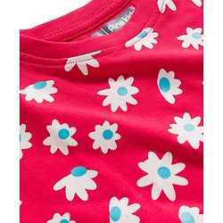 Pine Kids Single Jersey Knit Half Sleeves Capri Night Suit With Floral Print - Red