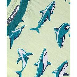 Pine Kids Single Jersey Knit Full Sleeves Co-Ord Night Suit With Shark Print - Lime Green