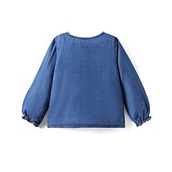 Pine Kids Cotton Woven Full Sleeves Front Open Top with Frill Detailing At the Neck - Navy Blue