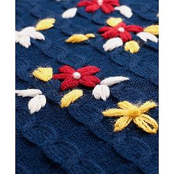 Pine Kids Knit Full Sleeves Pullover Sweater With Floral & Cable Knit Design - Navy Blue