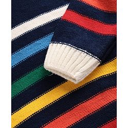 Pine Kids Knitted Full Sleeves Collar Neck Striped Pullover Sweater - Navy Blue