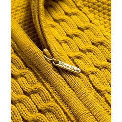 Pine Kids Knit Full Sleeves Front Open Hooded Sweater with Cable Knit Design - Mustard