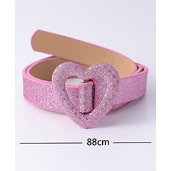 Pine Kids Glitter Print Belt With Heart Buckle Closure - Pink