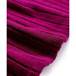 Pine Kids Knitted Full Sleeves Solid Ribbed Woollen Dress With Fabric Belt - Dark Pink