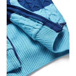 Pine Kids Knit Full Sleeves Front Open Sweater with Kangaroo Pocket & Cable Knit Design - Blue