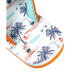 Pine Kids Slip On Flip Flops with Beach Theme Print - White & Blue