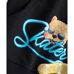 Pine Kids Cotton Knit Full Sleeves Hoodie with Kangaroo Pocket Front & Back Bear Print - Black