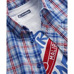 Pine Kids Cotton Woven Half Sleeves Checks Shirt With Printed T-Shirt - Blue & White