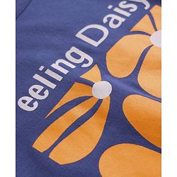 Pine Kids 100% Cotton Full Sleeves Night Suit With Floral Print - Navy Blue & Orange