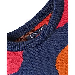 Pine Kids Knit Full Sleeves Pullover Sweater with Floral Design - Navy Blue