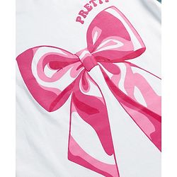 Pine Kids Cotton Knit Half Sleeves T-Shirt with Bow & Pretty Text Print - White
