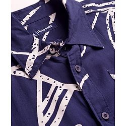Pine Kids Viscose Woven Half Sleeves Shirt With Abstract Print - Navy Blue