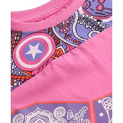 Pine Kids Marvel 100% Cotton Oversized Drop Shoulder Half Sleeve Crop T-Shirt & Shorts With Avengers Graphics - Multicolor
