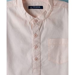 Pine Kids Cotton Woven Full Sleeves Solid Kurta Styled Shirt - Peach