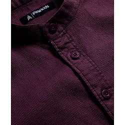 Pine Kids Cotton Woven Full Sleeves Mandarin Collar Solid Shirt - Wine