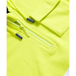 Pine Kids Cotton Knit Full Sleeves Pullover Cut & Sew Hooded Sweatshirt with Text Print - Lime Green