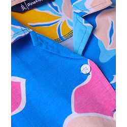 Pine Kids Cotton Knit Half Sleeves Knotted Top with Abstract Print - Blue
