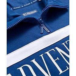 Pine Kids Cotton Knit Full Sleeves Cut & Sew Sweatshirt with Text Graphic & Kangaroo Pocket - Blue