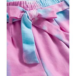 Pine Kids Disney Terry Knit Full Length Track Pant with Fabric Belt Minnie Mouse Graphic & Tie and Dye Detailing - Pink & Light Blue