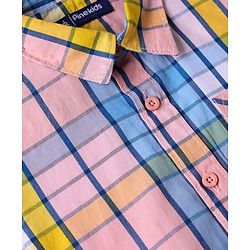 Pine Kids Cotton Woven Half Sleeves Checkered Shirt With T-Shirt - Multicolour