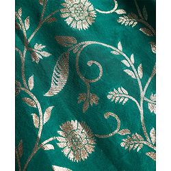 Pine Kids Woven Half Sleeves Choli Lehenga Set with Dupatta & Zari Detailing - Mint