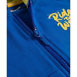 Pine Kids Knit Full Sleeves Hooded SweatJacket with Text Graphic & Kangaroo Pocket - Blue
