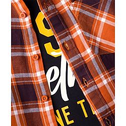 Pine Kids Cotton Woven Full Sleeves Checks Shirt With Text Print T-Shirt - Orange
