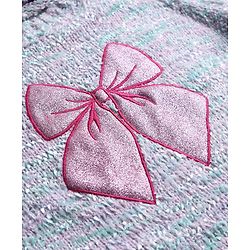 Pine Kids Knit Full Sleeves Pullover Sweater with Glittery Bow Design - Silver Pink & Sea Green