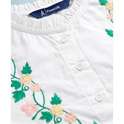 Pine Kids Cotton Woven Full Sleeves Front Open Top with Floral Embroidery - White