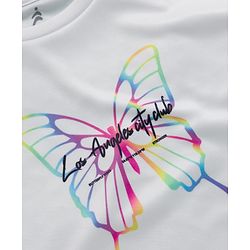 Pine Active Knit Half Sleeves T-Shirt with Butterfly Print - White
